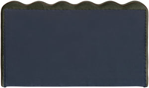 Meridian Furniture Tempo Sculptural Full Bed Plush Velvet Upholstery Curved Headboard Contrast Piping Detail Green TempoGreen-F