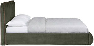 Meridian Furniture Tempo Sculptural Curved King Bed in Plush Velvet with Contrast Piping and Tall Headboard Green TempoGreen-K