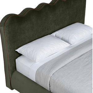 Meridian Furniture Tempo Sculptural Curved King Bed in Plush Velvet with Contrast Piping and Tall Headboard Green TempoGreen-K