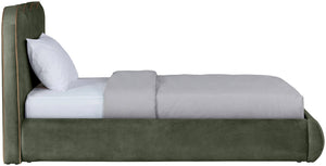 Meridian Furniture Tempo Velvet Twin Upholstered Bed with Sculptural Curved Headboard and Contrast Piping Detail Green TempoGreen-T