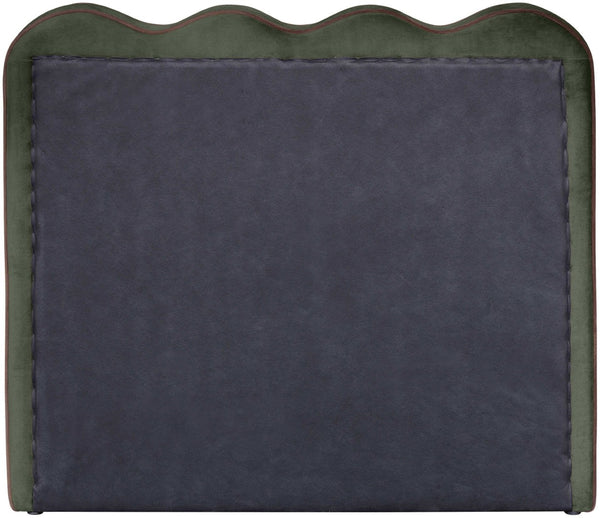 Meridian Furniture Tempo Velvet Twin Upholstered Bed with Sculptural Curved Headboard and Contrast Piping Detail Green TempoGreen-T