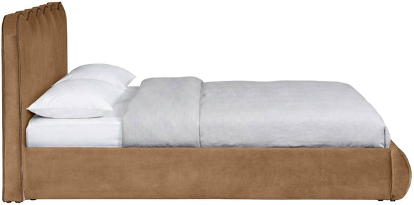Meridian Furniture Tempo Sculptural Full Bed Plush Velvet Upholstery Curved Headboard Contrast Piping Detail Saddle TempoSaddle-F