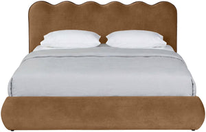 Meridian Furniture Tempo Sculptural Curved King Bed in Plush Velvet with Contrast Piping and Tall Headboard Saddle TempoSaddle-K