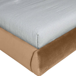 Meridian Furniture Tempo Queen Velvet Upholstered Bed Sculptural Headboard with Contrast Piping Glam Bedroom Saddle TempoSaddle-Q