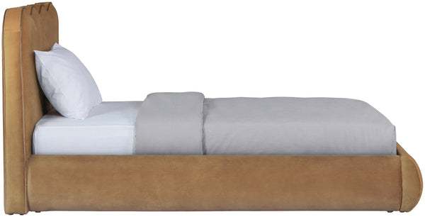 Meridian Furniture Tempo Velvet Twin Upholstered Bed with Sculptural Curved Headboard and Contrast Piping Detail Saddle TempoSaddle-T