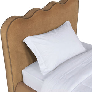 Meridian Furniture Tempo Velvet Twin Upholstered Bed with Sculptural Curved Headboard and Contrast Piping Detail Saddle TempoSaddle-T