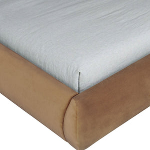 Meridian Furniture Tempo Velvet Twin Upholstered Bed with Sculptural Curved Headboard and Contrast Piping Detail Saddle TempoSaddle-T