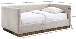 Meridian Furniture Teva Twin Daybed Linen Upholstered Frame with Walnut Base for Guest and Living Rooms Beige TevaBeige-T