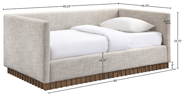 Meridian Furniture Teva Twin Daybed Linen Upholstered Frame with Walnut Base for Guest and Living Rooms Beige TevaBeige-T