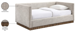 Meridian Furniture Teva Twin Daybed Linen Upholstered Frame with Walnut Base for Guest and Living Rooms Beige TevaBeige-T