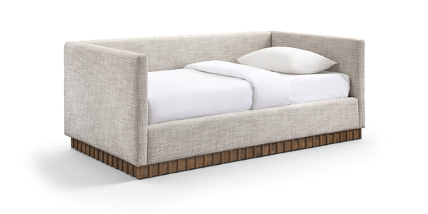 Meridian Furniture Teva Twin Daybed Linen Upholstered Frame with Walnut Base for Guest and Living Rooms Beige TevaBeige-T