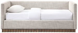 Meridian Furniture Teva Twin Daybed Linen Upholstered Frame with Walnut Base for Guest and Living Rooms Beige TevaBeige-T