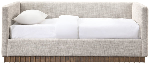 Meridian Furniture Teva Twin Daybed Linen Upholstered Frame with Walnut Base for Guest and Living Rooms Beige TevaBeige-T