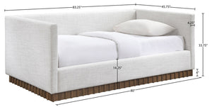 Meridian Furniture Teva Twin Daybed Linen Upholstered Frame with Walnut Base for Guest and Living Rooms Cream TevaCream-T