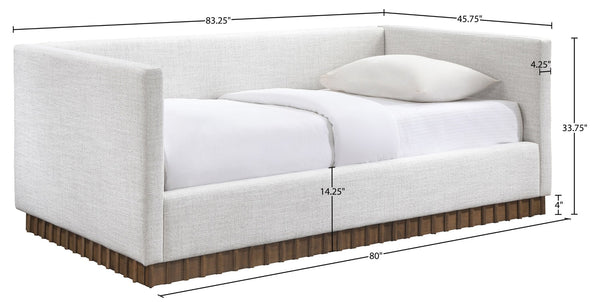 Meridian Furniture Teva Twin Daybed Linen Upholstered Frame with Walnut Base for Guest and Living Rooms Cream TevaCream-T