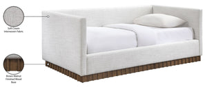 Meridian Furniture Teva Twin Daybed Linen Upholstered Frame with Walnut Base for Guest and Living Rooms Cream TevaCream-T