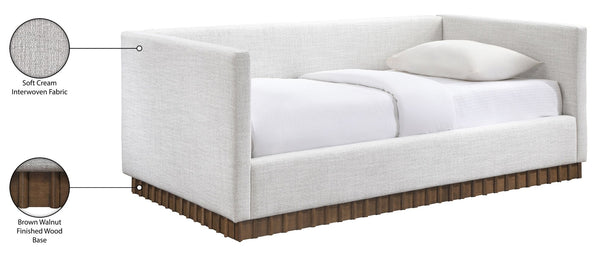 Meridian Furniture Teva Twin Daybed Linen Upholstered Frame with Walnut Base for Guest and Living Rooms Cream TevaCream-T