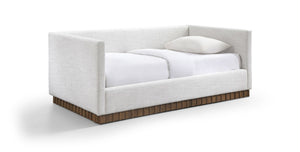 Meridian Furniture Teva Twin Daybed Linen Upholstered Frame with Walnut Base for Guest and Living Rooms Cream TevaCream-T