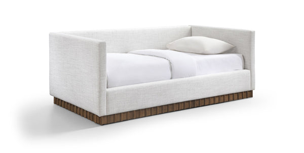 Meridian Furniture Teva Twin Daybed Linen Upholstered Frame with Walnut Base for Guest and Living Rooms Cream TevaCream-T