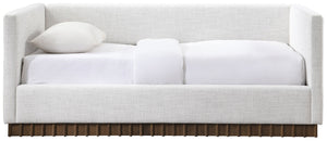 Meridian Furniture Teva Twin Daybed Linen Upholstered Frame with Walnut Base for Guest and Living Rooms Cream TevaCream-T