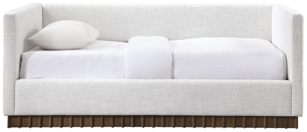 Meridian Furniture Teva Twin Daybed Linen Upholstered Frame with Walnut Base for Guest and Living Rooms Cream TevaCream-T