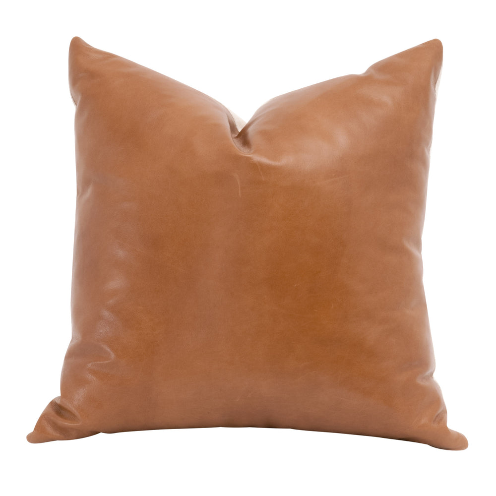 Essentials for Living The Better Together 22" Essential Pillow, Set of 2 7204-22.WHBRN/JUT Whiskey Brown Top Grain Leather, Jute