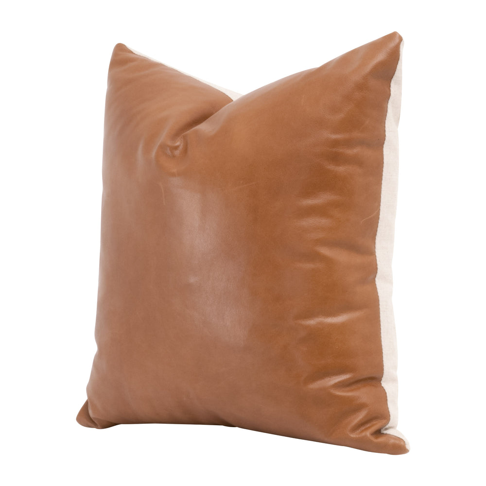 Essentials for Living The Better Together 22" Essential Pillow, Set of 2 7204-22.WHBRN/JUT Whiskey Brown Top Grain Leather, Jute