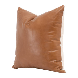 Essentials for Living The Better Together 22" Essential Pillow, Set of 2 7204-22.WHBRN/JUT Whiskey Brown Top Grain Leather, Jute