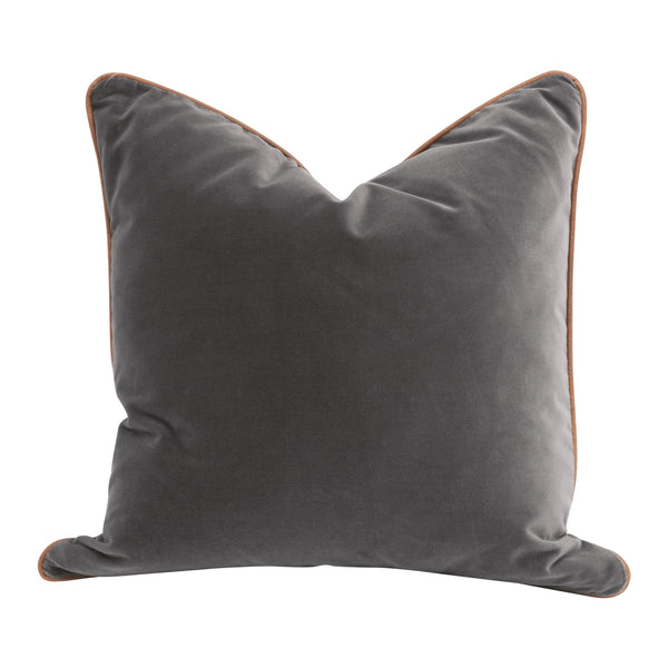 Essentials for Living The Not So Basic 20" Essential Pillow, Set of 2 7202-20.DDOV/WB Dark Dove Velvet, Whiskey Brown Top Grain Leather Piping
