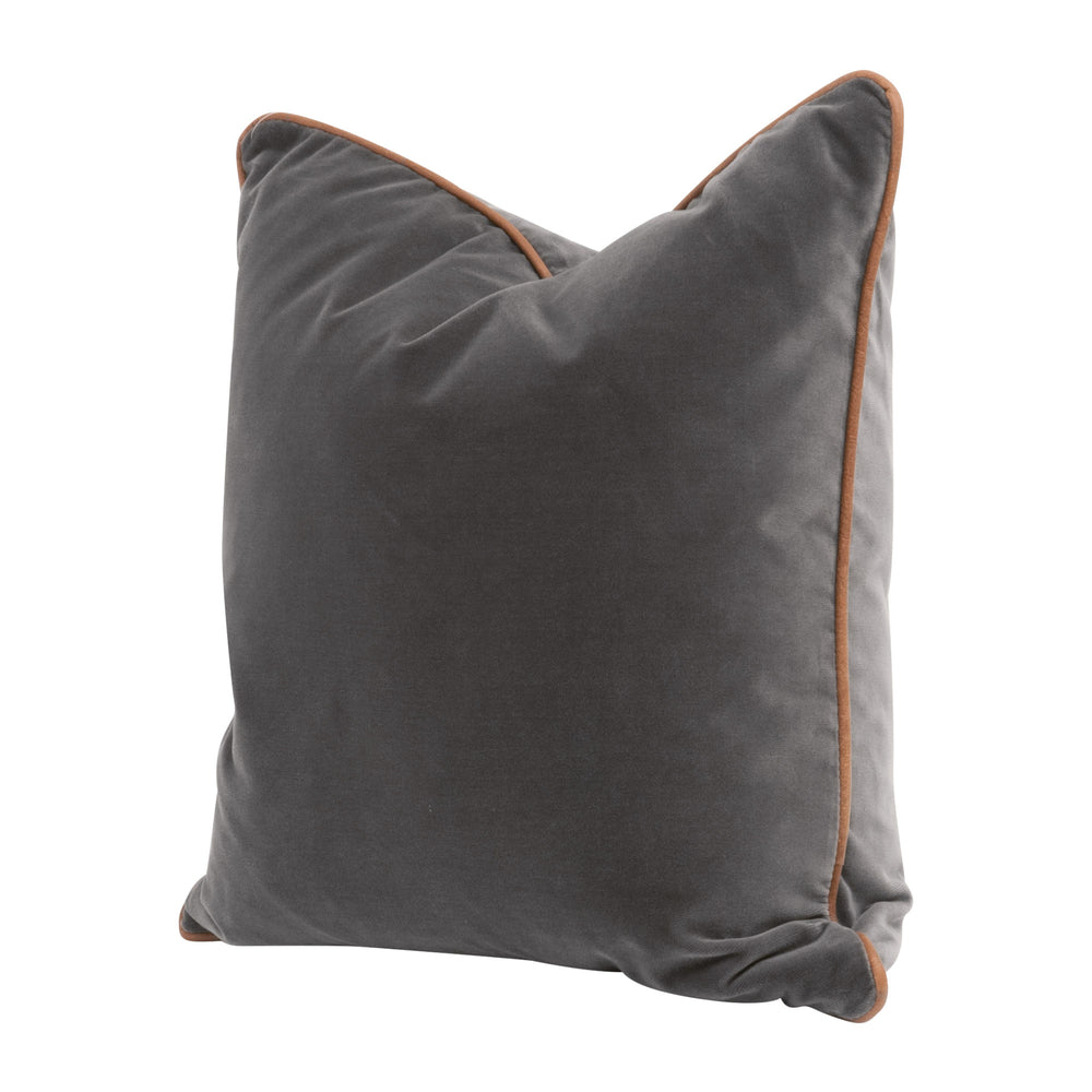 Essentials for Living The Not So Basic 20" Essential Pillow, Set of 2 7202-20.DDOV/WB Dark Dove Velvet, Whiskey Brown Top Grain Leather Piping