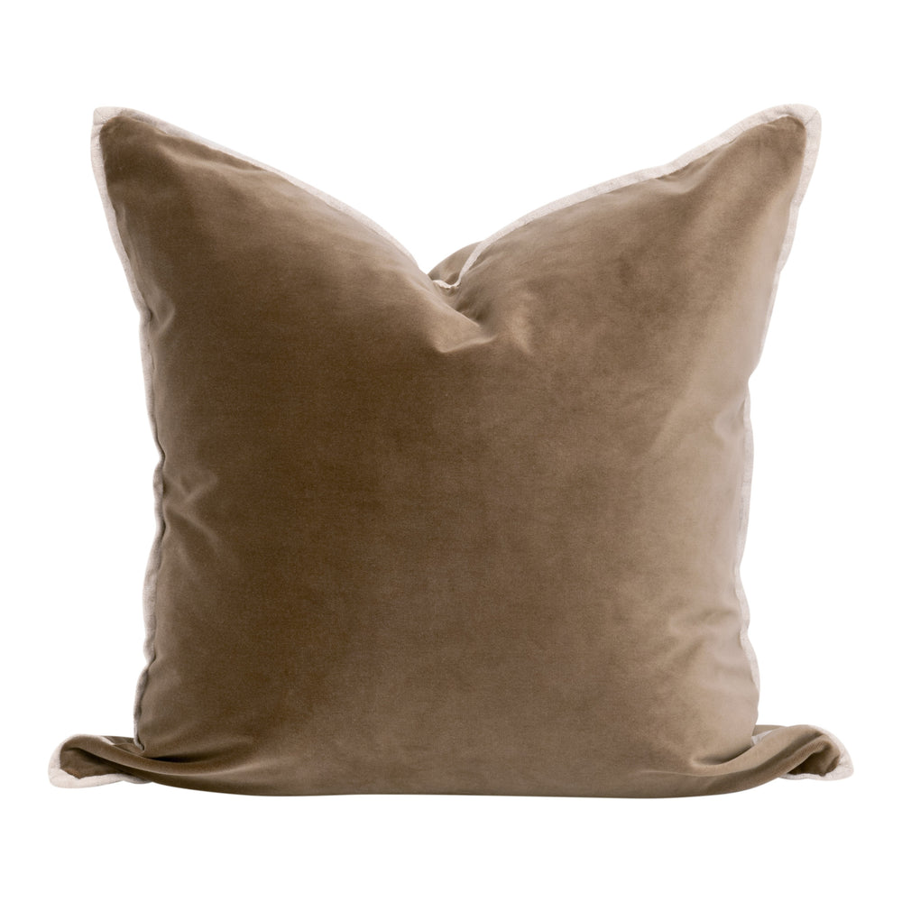 Essentials For Living The Not So Basic 22" Essential Pillow Set Of 2 - Luxurious Down-filled Decor For Modern Homes Caramel Velvet,Jute Flat Piping  7202-22.Car/Jut
