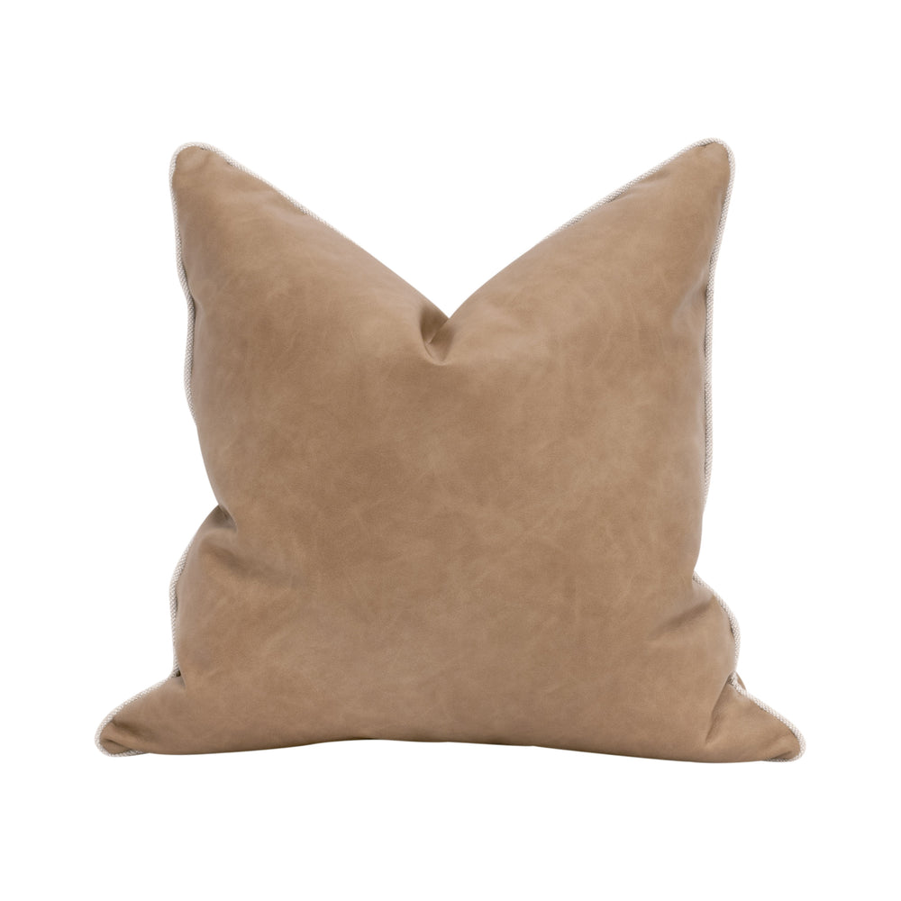 Essentials For Living The Not So Basic 22" Essential Pillow Set Of 2 - Luxurious Vegan Leather, Down-filled Comfort! Ivanhoe Toast,Performance Bisque French Linen Piping  6551-22.Ivt/Bis