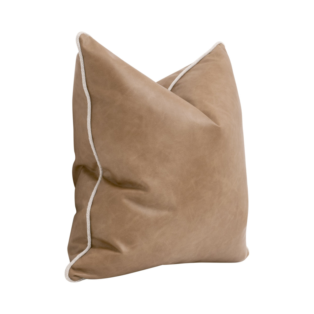 Essentials For Living The Not So Basic 22" Essential Pillow Set Of 2 - Luxurious Vegan Leather, Down-filled Comfort! Ivanhoe Toast,Performance Bisque French Linen Piping  6551-22.Ivt/Bis