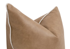 Essentials For Living The Not So Basic 22" Essential Pillow Set Of 2 - Luxurious Vegan Leather, Down-filled Comfort! Ivanhoe Toast,Performance Bisque French Linen Piping  6551-22.Ivt/Bis