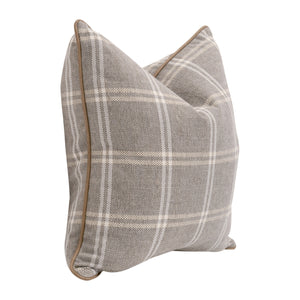 Essentials For Living The Not So Basic 22" Essential Pillow Set Of 2 - Luxurious Vegan Leather, Down-filled Comfort! Livesmart Walden,Stone,Ivanhoe Toast Piping  6551-22.Wsto/Ivt