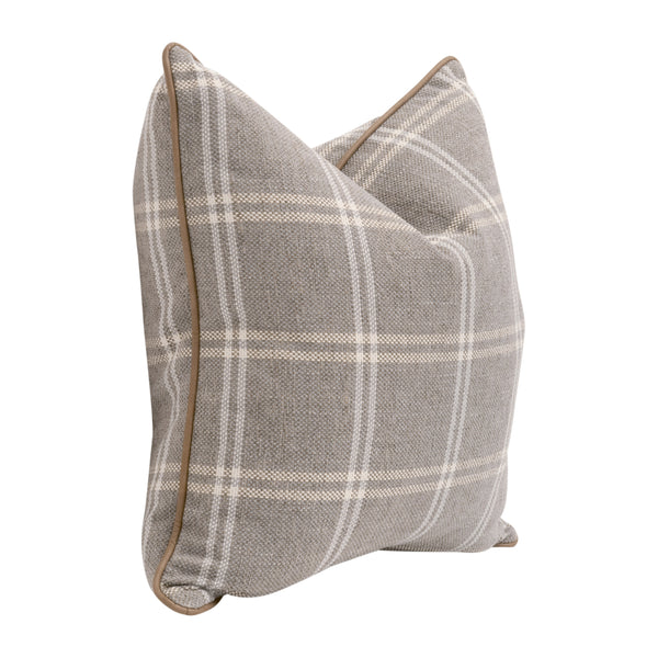 Essentials For Living The Not So Basic 22" Essential Pillow Set Of 2 - Luxurious Vegan Leather, Down-filled Comfort! Livesmart Walden,Stone,Ivanhoe Toast Piping  6551-22.Wsto/Ivt