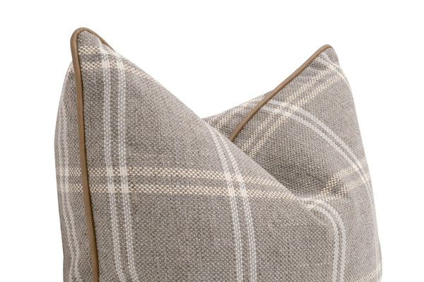 Essentials For Living The Not So Basic 22" Essential Pillow Set Of 2 - Luxurious Vegan Leather, Down-filled Comfort! Livesmart Walden,Stone,Ivanhoe Toast Piping  6551-22.Wsto/Ivt