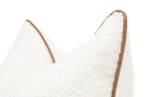 Essentials for Living The Not So Basic 22" Essential Pillow, Set of 2 7202-22.BOU-SNO/WB Performance Boucle Snow, Whiskey Brown Top Grain Leather Piping