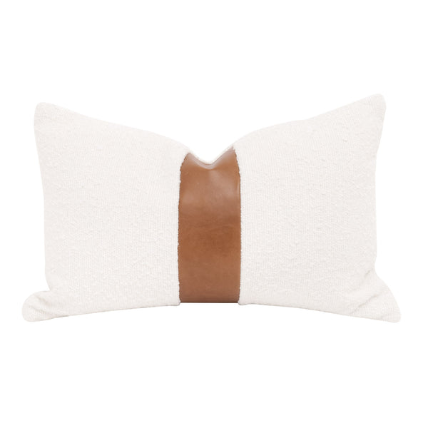 Essentials for Living The Split Decision 20" Essential Lumbar Pillow, Set of 2 7207-20.BOU-SNO/WB Performance Boucle Snow, Whiskey Brown Top Grain Leather Stripe