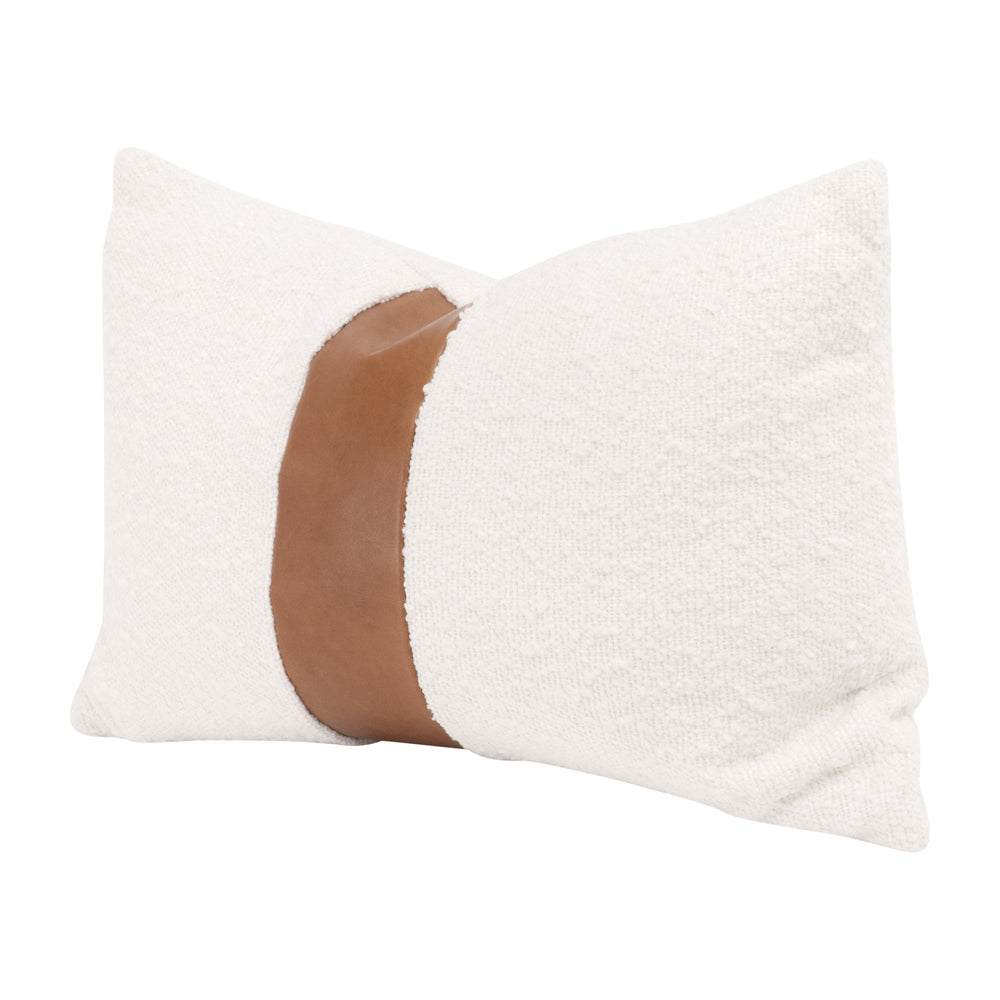 Essentials for Living The Split Decision 20" Essential Lumbar Pillow, Set of 2 7207-20.BOU-SNO/WB Performance Boucle Snow, Whiskey Brown Top Grain Leather Stripe