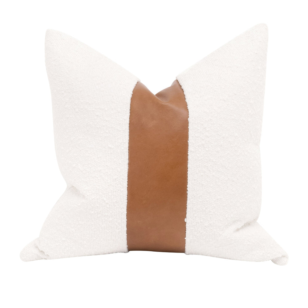 Essentials for Living The Split Decision 20" Essential Pillow, Set of 2 7206-20.BOU-SNO/WB Performance Boucle Snow, Whiskey Brown Top Grain Leather Stripe