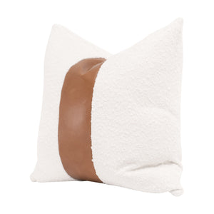 Essentials for Living The Split Decision 20" Essential Pillow, Set of 2 7206-20.BOU-SNO/WB Performance Boucle Snow, Whiskey Brown Top Grain Leather Stripe