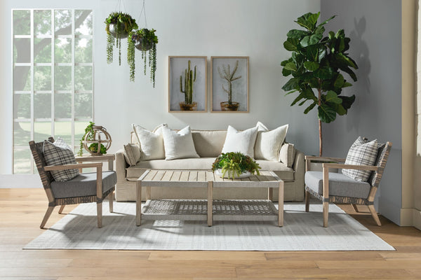 Essentials For Living Thea Outdoor 90" Taper Arm Sofa - Stylish Slipcover, Uv-resistant Fabric, & Plush Cushions For Comfort Desert Accoya Marine Grade Plywood,Solid Accoya Wood 6726-3.Atwn