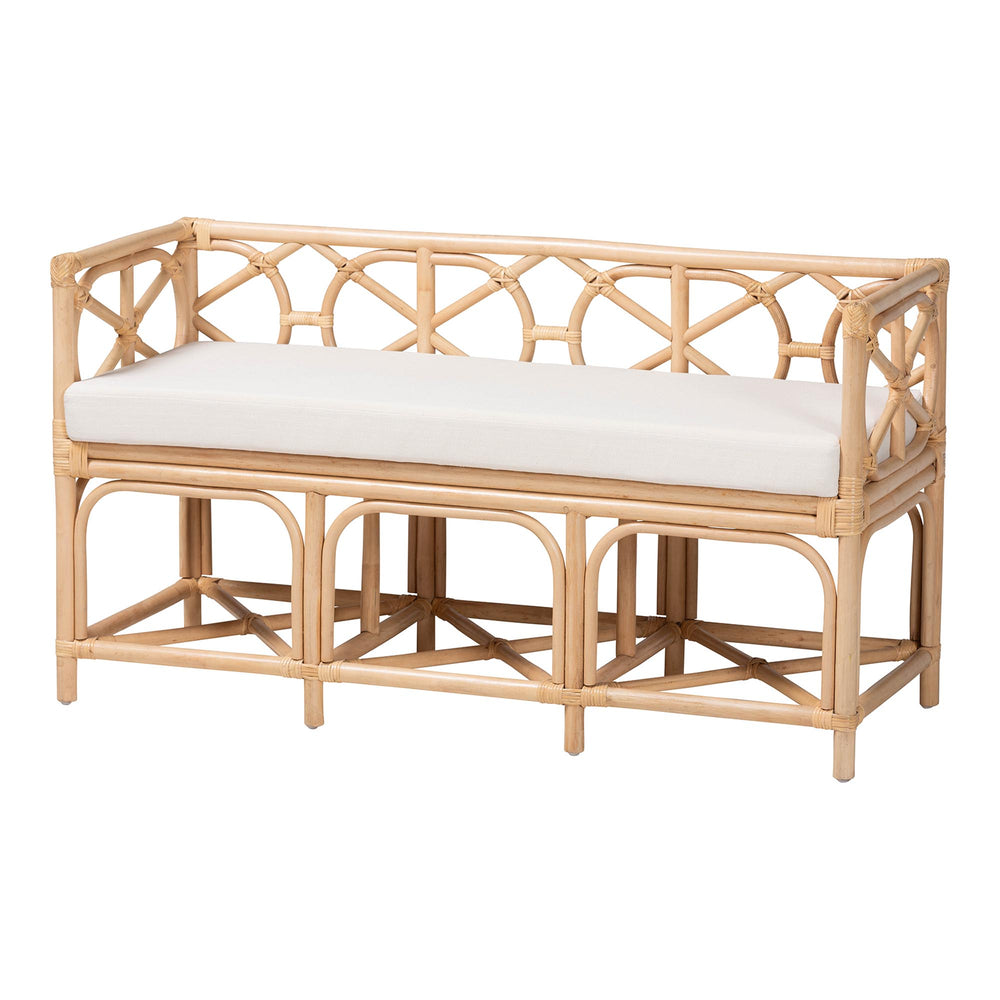 Baxton Studio Bali & Pari Theo Handcrafted Rattan Bench with Cushion for Entryway or Living Room Theo-Natural Rattan-Cushion-Bench