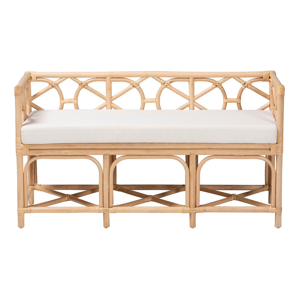 Baxton Studio Bali & Pari Theo Handcrafted Rattan Bench with Cushion for Entryway or Living Room Theo-Natural Rattan-Cushion-Bench