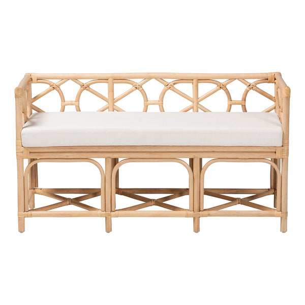 Bali & Pari Theo Handcrafted Rattan Bench with Cushion for Entryway or Living Room
