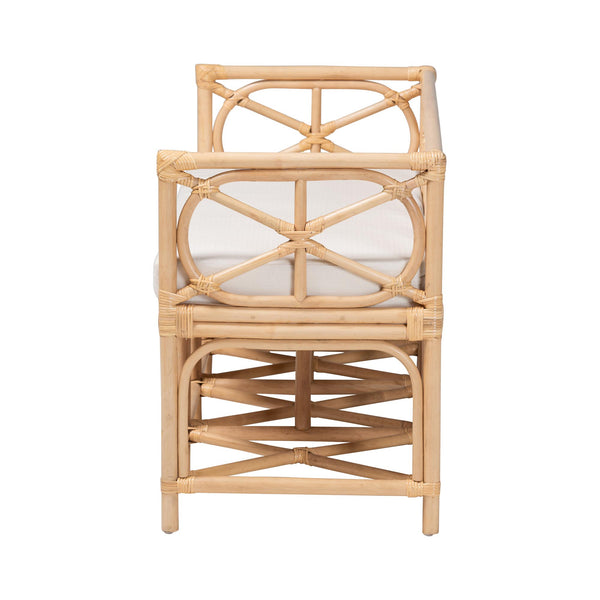 Bali & Pari Theo Handcrafted Rattan Bench with Cushion for Entryway or Living Room