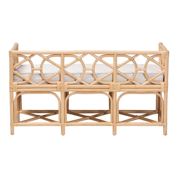 Bali & Pari Theo Handcrafted Rattan Bench with Cushion for Entryway or Living Room