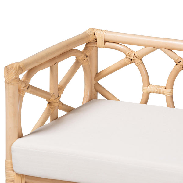Bali & Pari Theo Handcrafted Rattan Bench with Cushion for Entryway or Living Room