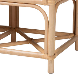 Bali & Pari Theo Handcrafted Rattan Bench with Cushion for Entryway or Living Room